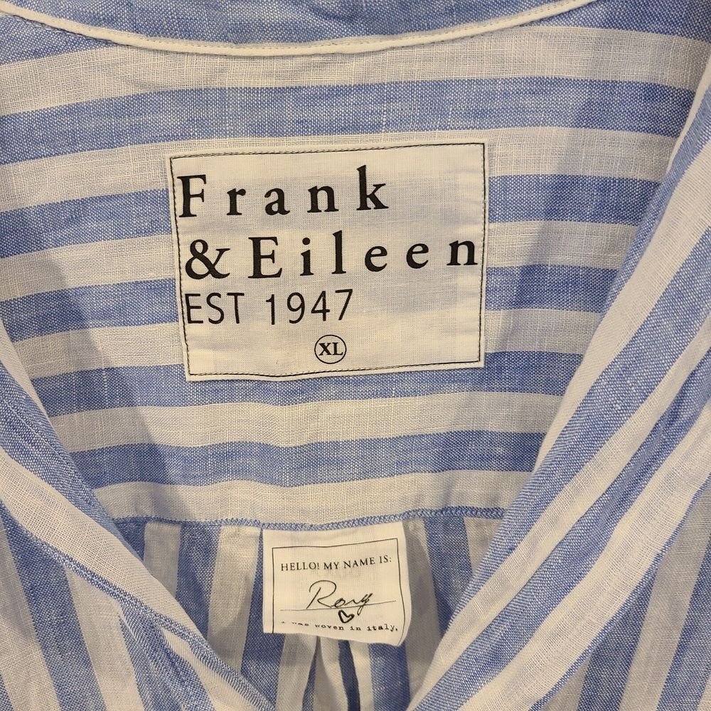 Frank & Eileen Rory Linen Maxi Shirtdress XL Blue White Stripes Casual Beach - Picture 6 of 9
